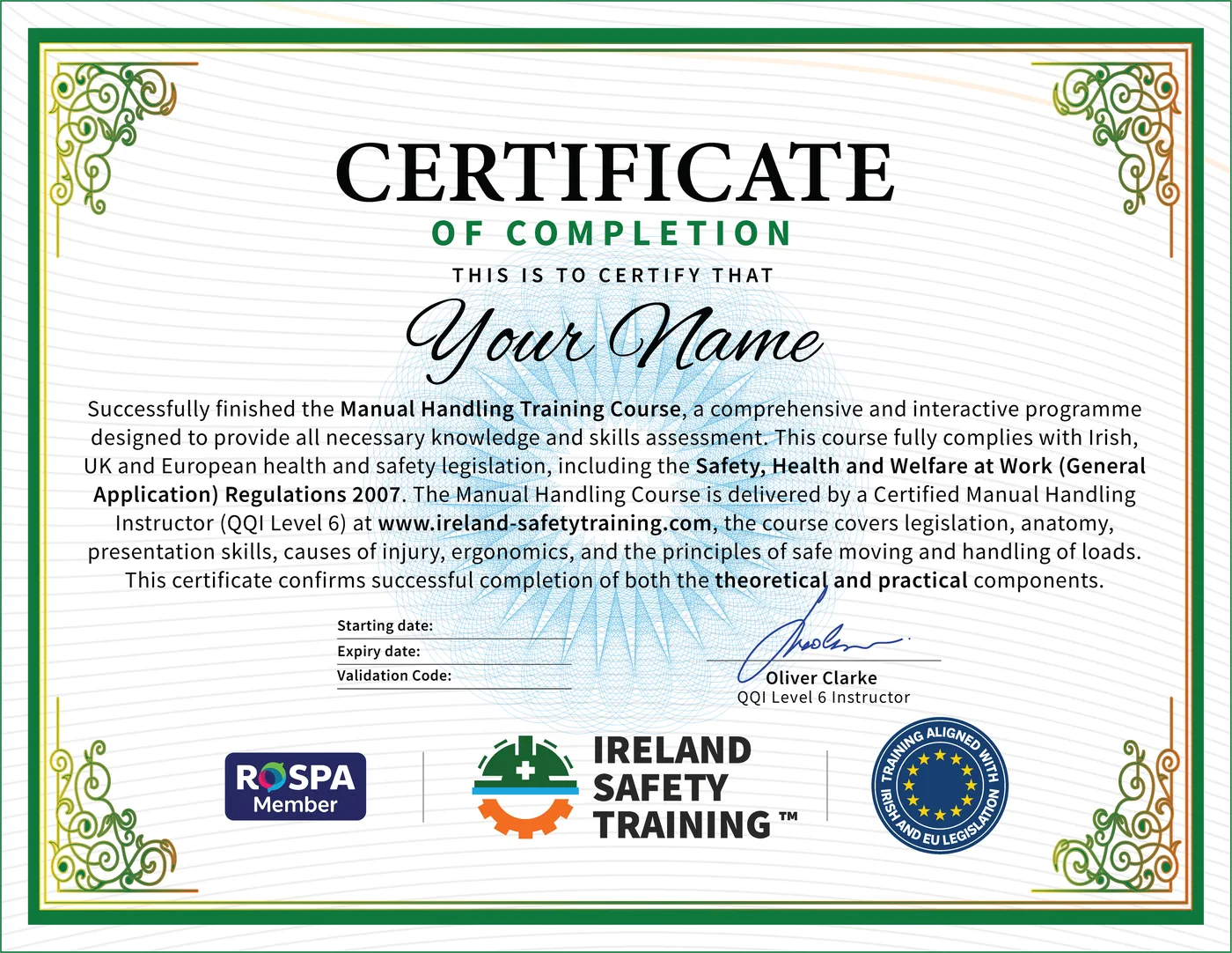 Health and safety training certificate from Ireland Safety Training: CPD certified health and safety courses