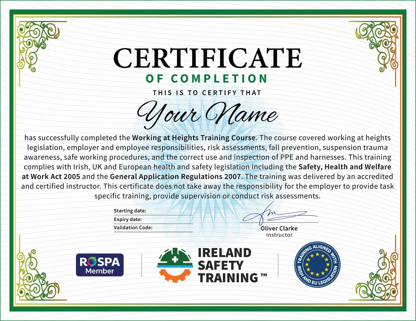 Working at Heights certificate from Ireland Safety Training: accredited Working at Heights Course online with instant download