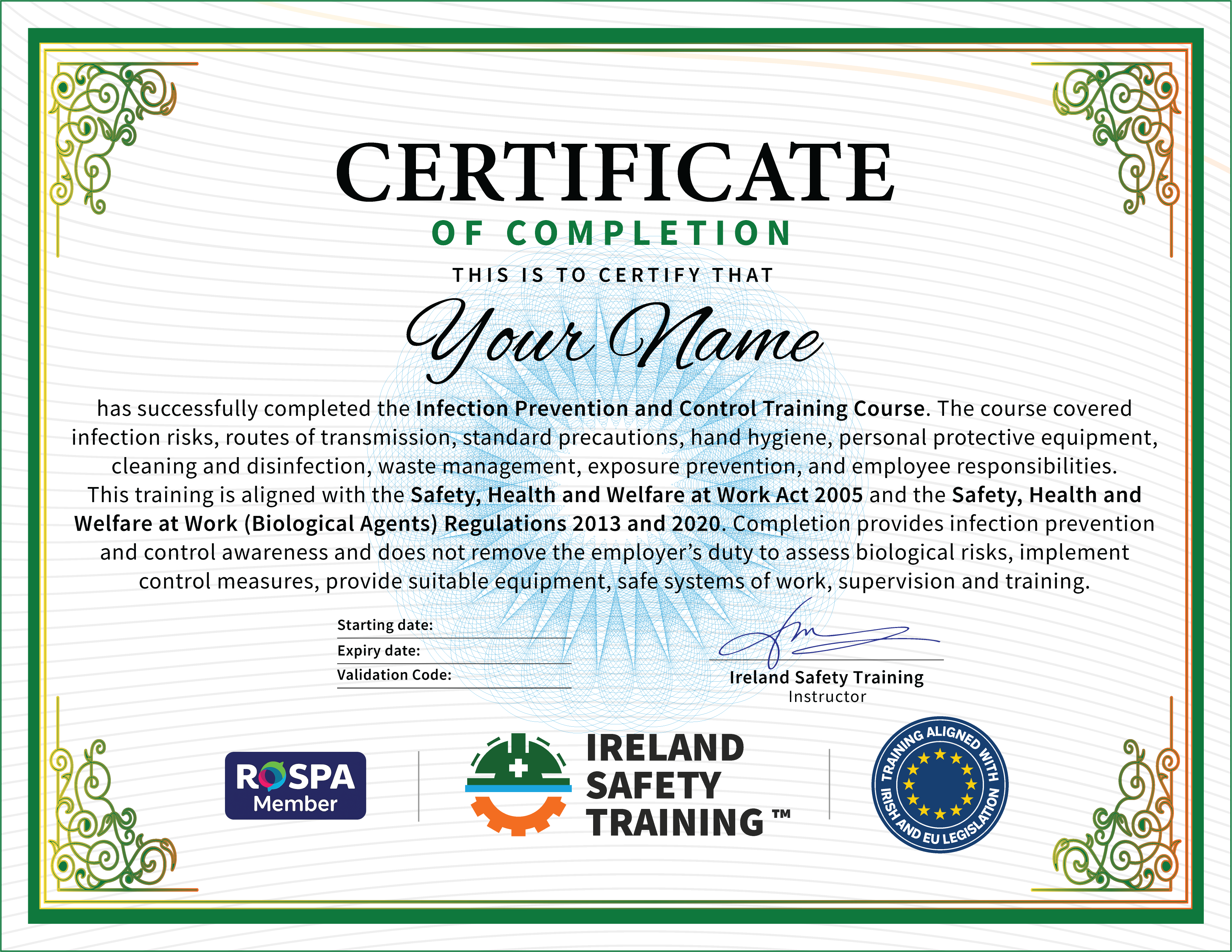 Infection Prevention and Control certificate from Ireland Safety Training: accredited Infection Prevention and Control Training Course online with instant download