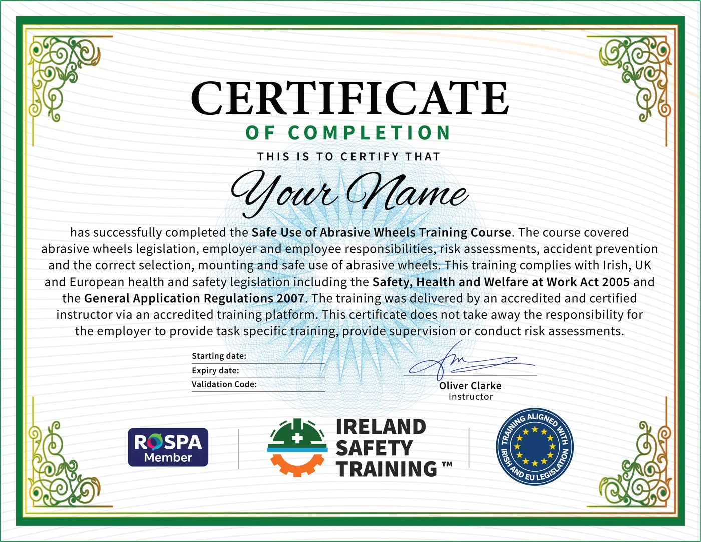 Abrasive Wheels certificate from Ireland Safety Training: accredited Abrasive Wheels Course online with instant download