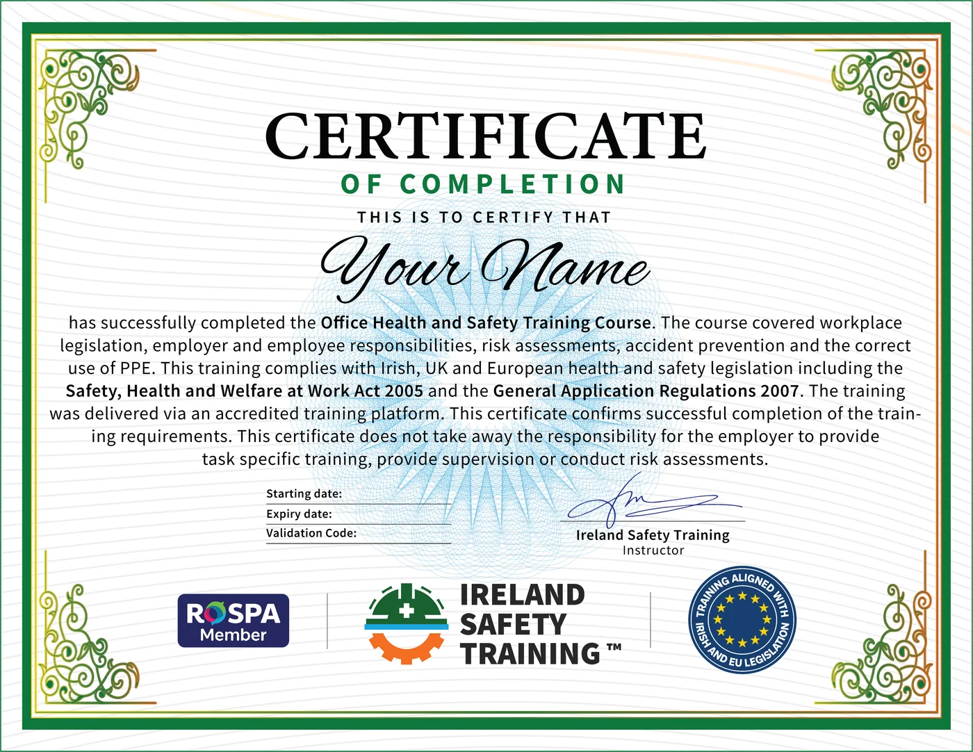 Office Health and Safety certificate from Ireland Safety Training: accredited Office Health and Safety Course online with instant download