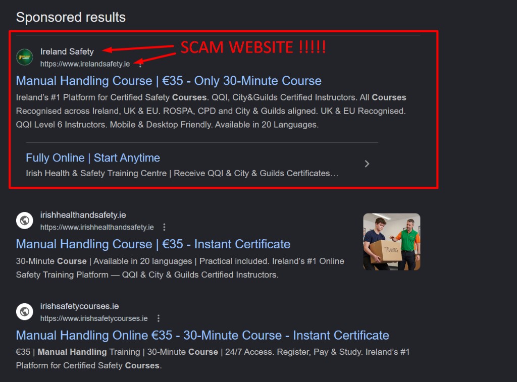 Their fake Google ad - if you see it, please report it. Thank you!